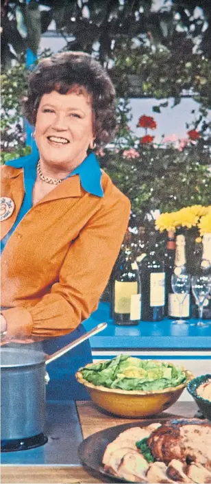 ?? ?? Julia Child in her TV cookery show in the 60s, main, and below Meryl Streep as Julia in the movie Julie & Julia