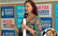  ??  ?? Ashley Judd, attrice e attivista, fra le prime a denunciare il produttore Harvey Weinstein, ha scelto Elizabeth Warren. Sta facendo campagna per la senatrice del Massachuse­tts, esponente della sinistra radicale.