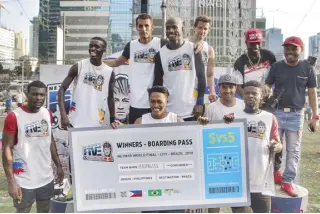  ??  ?? Perspolise Team, with members Mikee Carrion (coach), Hamed Hajimehdi (captain), Otuyemi Emmanuel, Louis Serge Kaole, Junior Stephen Ngong Sam, John Pau Canieso and Okoh Anthony Alechanu, ruled the 5vs5 Neymar World Final, one of the biggest football...