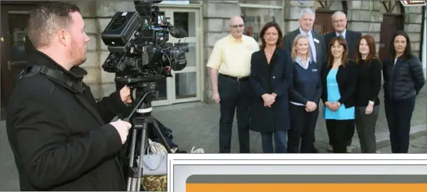  ??  ?? The group being filmed. Back: John Doyle, Aidan Doyle and Joe Funge. Front: Laura Bowe, Nicola Redmond, Helen Byrne, Marianne Mc Cormack and district manager Amanda Byrne.