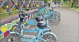  ??  ?? Rental bicycles to be available at 200 places in Navi Mumbai from Diwali as 100 more stands will be added like this one in Vashi.