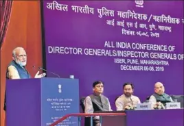  ?? ANI ?? Prime Minister Narendra Modi addresses a conference of director generals /inspector generals of police in Pune on Saturday.