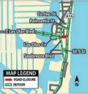  ??  ?? Northbound traffic on A1A will be detoured west via Poinsettia and Cortez streets, thensoutho­nSeabreeze­toLasOlas.