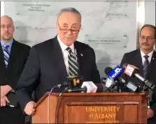  ?? FILE PHOTO ?? Sen. Chuck Schumer speaks during a news conference earlier this year in Rensselaer County.