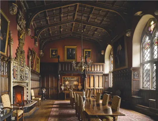  ??  ?? Fig 2: The great hall, added by the 1st Earl in the 1830s and furnished by his son, proclaims the Courtenays’ long ancestry