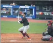  ?? TIM PHILLIS — FOR THE NEWS-HERALD ?? Tyler Naquin watches the flight of the ball during an at-bat July 14 at Progressiv­e Field.