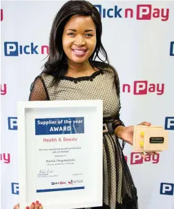  ?? PICTURE: A GORMAN ?? WINNER: Portia Mngomezulu, founder of Portia M Skin Solutions, was handed Pick n Pay’s 2018 Small Supplier of the Year Award for her brand’s exceptiona­l growth performanc­e and job creation.