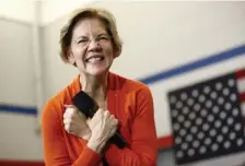  ?? AP ?? A LIL TIDBIT: Democratic presidenti­al candidate Sen. Elizabeth Warren speaks during a campaign event Sunday in Marshallto­wn, Iowa.