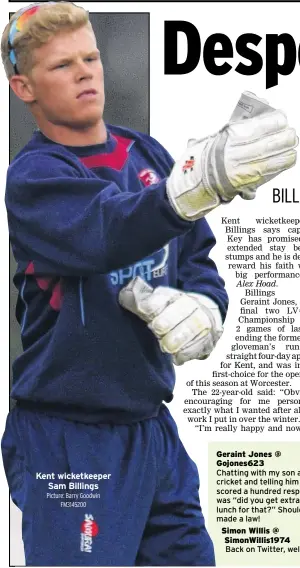  ?? Picture: Barry Goodwin
FM3145200 ?? Kent wicketkeep­er
Sam Billings