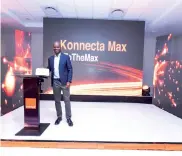  ??  ?? Orange Botswana Chief Marketing Officer, Yves Famien showing the Konnecta Flybox to the crowd.