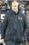  ?? JOHN AMIS/AP ?? Miami coach Mark Richt walks along the sideline during a game against Georgia Tech on Nov. 10.