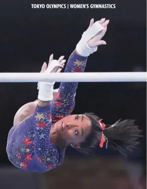  ?? LAURENCE GRIFFITHS Getty Images ?? Simone Biles qualified to compete in all five events in the team finals Sunday despite having a subpar day by her standards. She’ll need to be better Tuesday for the U.S. to win the gold medal.