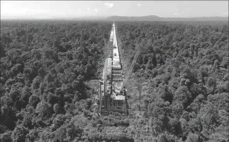  ?? PROVIDED TO CHINA DAILY ?? Top: A viaduct running through the rainforest­s and swamps of the Temburong district is being built by a Chinese contractor as part of the cross-sea bridge to mainland Brunei.