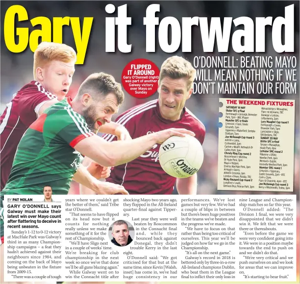  ??  ?? FLIPPED IT AROUND Gary O’donnell (right) was part of another Galway victory over Mayo on Sunday