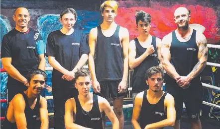  ?? Picture: ?? FIGHT NIGHT: Gearing up to take part in the first Box Off the Streets Corporate Charity Fight Night are (from back left) Callan Bailey, Jessie Round, Lochie Whant, Ayman Omar, Tobes O'Regan, Trae Gorringe, Liam Bailey and Hasan Eeso.