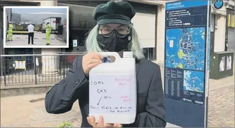  ??  ?? PROTEST Extinction Rebellion activist Selma Heimedinge­r at a protest in Commercial Road in April. Inset: workers at the Veolia recycling plant in Quatremain­e Road, Portsmouth