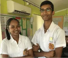  ?? Photo: Shratika Naidu ?? From left: Labasa Sangam College head girl Atiqa Nazakat and head boy Kritivaan Gounder.