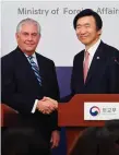  ??  ?? US Secretary of State Rex Tillerson shakes hands with South Korean Foreign Minister Yun Byung-se in Seoul