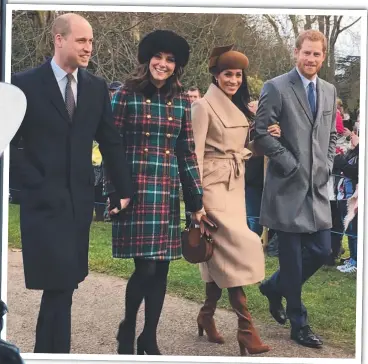 ?? Picture: GOFFPHOTOS.COM ?? Prince William and Catherine with Meghan Markle and Prince Harry on Christmas Day 2017.