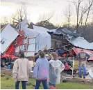  ?? RYAN MOORE/WDAM-TV VIA AP ?? A barn in Mount Olive, Miss., was destroyed during a storm Monday, part of a storm system with damaging winds, hail and flash flooding moving across the South.