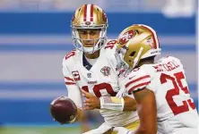  ?? NurPhoto / Getty Images ?? QB Jimmy Garoppolo went 17-for-25 for 314 yards in the opener, helping build a big early lead that the 49ers nearly squandered.