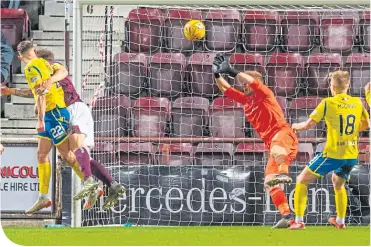  ??  ?? Callum Hendry rises to head home the winner for Saints