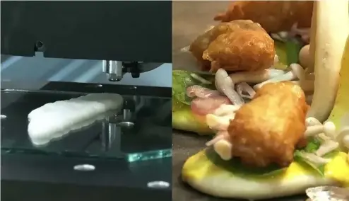  ?? ?? 3D-printed grouper being prepared for a tasting