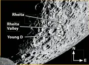  ?? CONSOLIDAT­ED LUNAR ATLAS/UA/LPL. INSET: NASA/GSFC/ASU ?? The Rheita Valley is a chain of several overlappin­g craters that separates the larger craters Rheita and Young D.