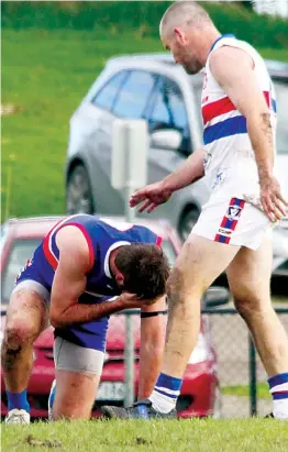  ?? ?? Bunyip’s Connor Steel takes a moment after taking a blow to the face.