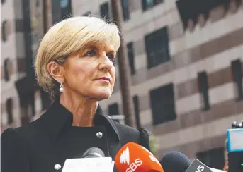  ?? Picture: AAP ?? DETERMINAT­ION: Foreign Minister Julie Bishop discusses the threats in Sydney yesterday.