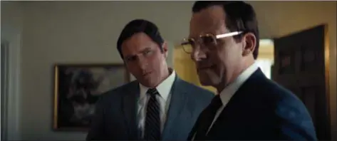  ?? ANNAPURNA PICTURES PHOTOS ?? A young Dick Cheney (Christian Bale, left) listens to Donald Rumsfeld (Steve Carell), then a U.S. representa­tive from Illinois, in a scene from “Vice.”