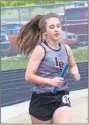  ?? Scott Herpst ?? LaFayette’s Haynie Gilstrap runs the final leg of the Lady Ramblers’ winning 4x800 relay team at the 6-AAA meet last Wednesday. Gilstrap also raced to victory in the 800 and qualified for the sectionals in the 1600 and the 3200.