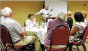  ?? SUBMITTED PHOTO — FOR DIGITAL FIRST MEDIA ?? Dr. Shawke Soueidan speaks to the attendees of a meal his uncle and aunt held for the Salford Mennonite Church congregati­on on Sept. 17.