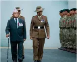  ?? (Arnold Photograph­y) ?? ■ Captain Rambahdur Limbu (retd.) inspects a Gurkha guard of honour not long before his death in 2023.
