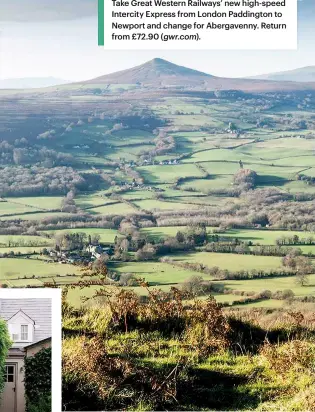  ??  ?? Above, views of the valley to Sugarloaf Mountain; left, Angel Hotel’s Castle Cottage