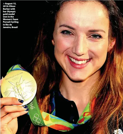  ??  ?? > August 15, 2016: Elinor Barker with her Olympic gold medal won in the Women’s Team Pursuit Cycling in Rio de Janeiro, Brazil