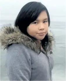  ?? PHOTO COURTESY DONNIE ROUNDSKY ?? Jenara Roundsky of the Wapekeka First Nation in northern Ontario is seen in this picture taken in 2016, in Wapekeka. Roundsky, 12, killed herself last week.