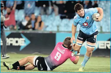  ??  ?? Marco van Standen of the Bulls, right, is tackled by Stefan Ungerer of the Pumas at Loftus Versveld.