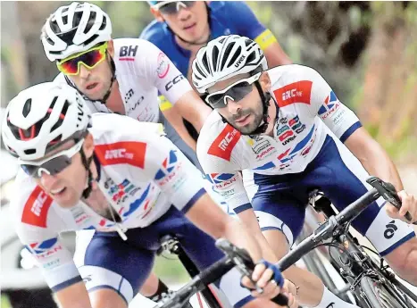  ??  ?? Spanish rider, Marcos Garcia (right) leads the general classifica­tion (yellow jersey) of the inaugural Tour of Peninsular (ToP) road cycling stage race with a three- minute advantage. - Bernama photo