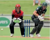  ?? GETTY IMAGES ?? Marty Kain bats during the Ford Trophy one day match between Central Stags and Canterbury at Napier in 2015. The Nelson allrounder is now based in San Diego where he runs a cricket coaching business.