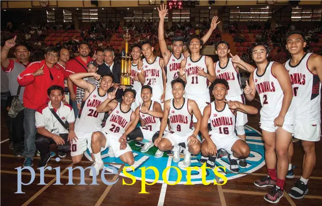  ?? Photo by Jean Nicole Cortes ?? VICTORIOUS. After a two-year drought, the University of Baguio Cardinals wins the championsh­ip of the Baguio-Benguet Educationa­l Athletic League (BBEAL) on Friday, November 30 against the Saint Louis University Navigators, 84-78.