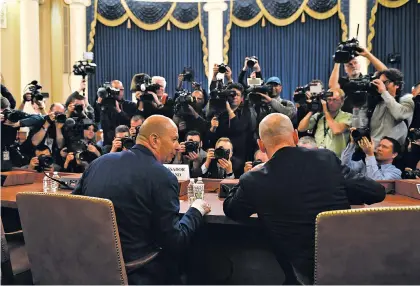  ?? SUSAN WALSH/ASSOCIATED PRESS ?? U.S. Ambassador to the European Union Gordon Sondland, left, arrives Wednesday to testify before the House Intelligen­ce Committee on Capitol Hill in Washington. At right is his attorney Robert Luskin.