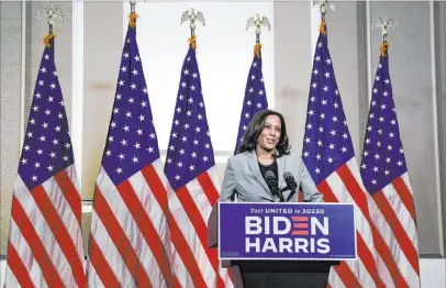  ?? Gerry Broome The Associated Press ?? Democratic vice presidenti­al candidate Kamala Harris speaks Monday at Shaw University during a campaign visit in Raleigh, N.C.