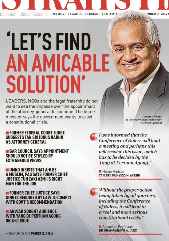  ??  ?? Tommy Thomas is the government’s choice for attorney-general