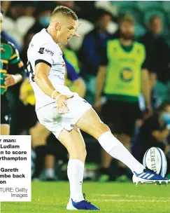  ?? PICTURE: Getty Images ?? Corner man: Lewis Ludlam dives in to score for Northampto­n
Right: Gareth Anscombe back in action