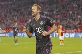  ?? ?? Harry Kane celebrates after scoring for Bayern Munich against Galatasara­y in the UEFA Champions League in November.