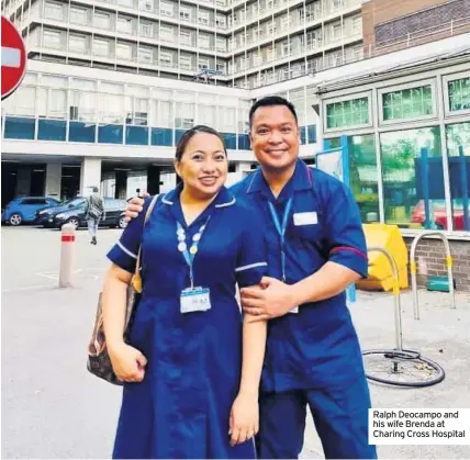  ??  ?? Ralph Deocampo and his wife Brenda at Charing Cross Hospital