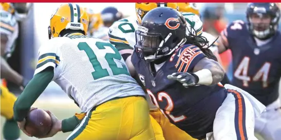  ??  ?? Pernell McPhee was removed from the PUP list. The Bears believe he’ll be ready sooner than the six weeks he would have missed had he stayed on the list. | GETTY IMAGES