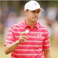  ??  ?? Jordan Spieth reacts on the seventh green during the third round of the World Golf Championsh­ips-Dell Match Play at Austin Country Club in Austin, Texas in this March 23 file photo. — AFP photo