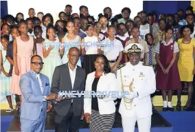  ?? ALLEN/PHOTOGRAPH­ER IAN ?? Front row (front left): Granville Valentine, general secretary, National Workers Union (NWU); Clement Lawrence, chairman, JWN Foundation; Odetta Rockhead Kerr, vice-president and country head, Sutherland; and Dr Fritz Pinnock, president of Caribbean Maritime University pose with the JWN Foundation 2018 Scholarshi­p recipients during the awards ceremony, held at the Courtleigh Auditorium on Tuesday, September 4.